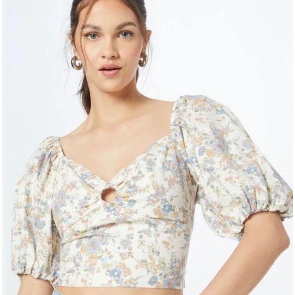 NWT abercrombie & fitch puff sleeve Smocked Floral Crop Top Cottage Core Size Xl